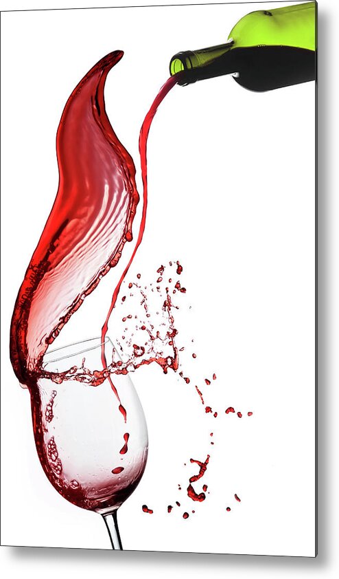 White Background Metal Print featuring the photograph Red Wine Poured Into Glas #1 by Valentinrussanov