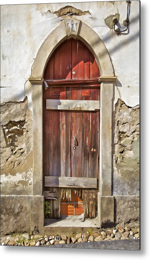 Abandon Metal Print featuring the photograph Red Wood Door of the Medieval Village of Pombal by David Letts