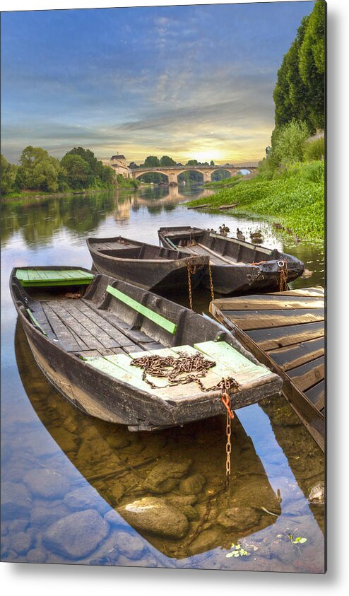 Boats Metal Print featuring the photograph Rowboats on the French Canals #1 by Debra and Dave Vanderlaan