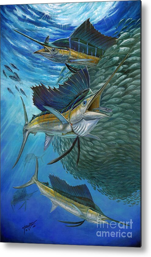 Sailfish Metal Print featuring the painting Sailfish With A Ball Of Bait by Terry Fox