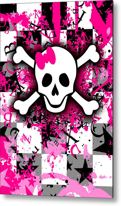 Skull Metal Print featuring the digital art Splatter Girly Skull #1 by Roseanne Jones