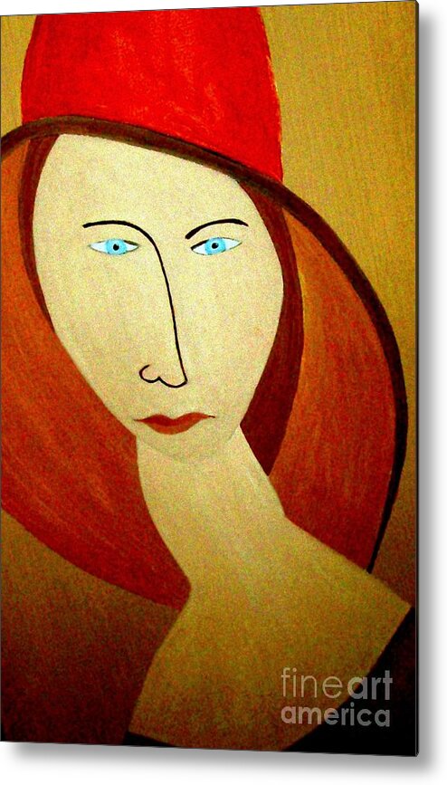 Woman Metal Print featuring the painting The Red Hat by Bill OConnor