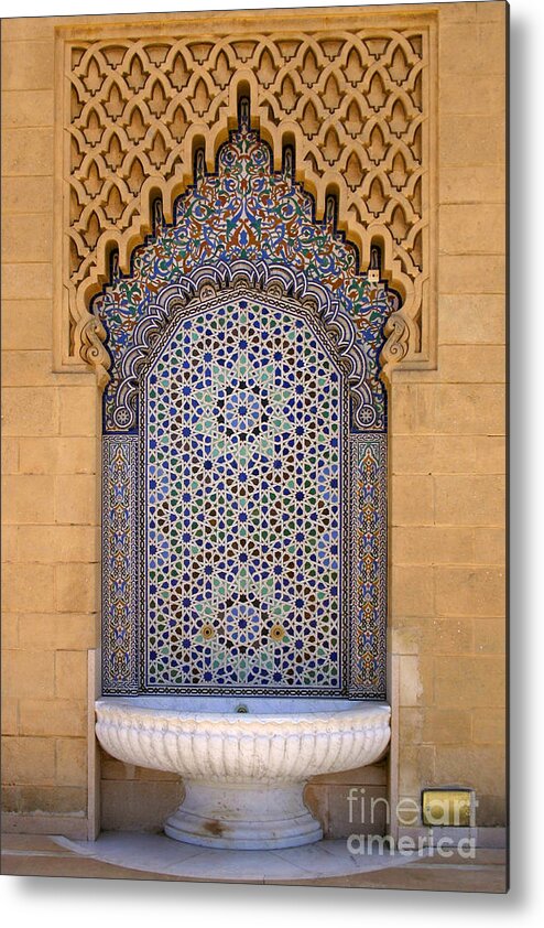 Water Fountain Metal Print featuring the photograph Water Fountain Mausoleum of Mohammed V opposite Hassan Tower Rabat Morocco #1 by PIXELS XPOSED Ralph A Ledergerber Photography