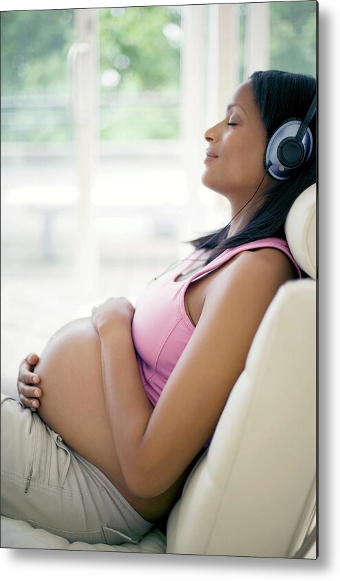 Headphones Metal Print featuring the photograph Pregnant Woman #129 by Ian Hooton/science Photo Library