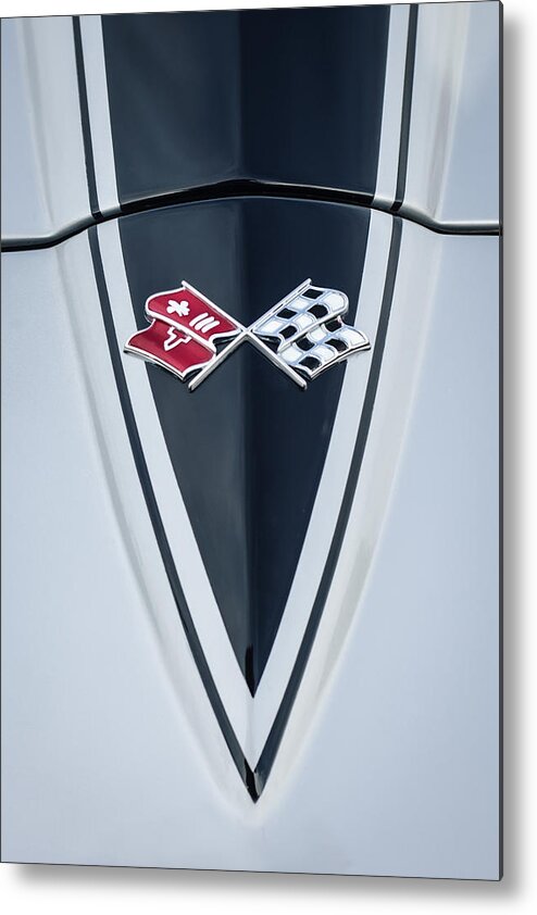 1967 Chevrolet Corvette Coupe Hood Emblem Metal Print featuring the photograph 1967 Chevrolet Corvette Coupe Hood Emblem by Jill Reger