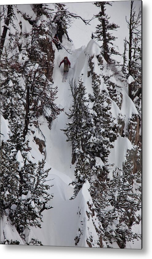 Bozeman Metal Print featuring the photograph A Telemark Skier In A Narrow Chute #2 by Patrick Orton