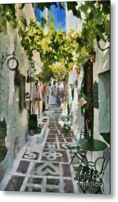 Ios Metal Print featuring the painting Alley in Ios town #4 by George Atsametakis