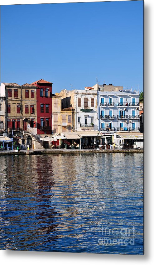 Chania; Hania; Crete; Kriti; Town; Old; City; Port; Harbor; Venetian; Greece; Hellas; Greek; Hellenic; Islands; Morning Light; Sea; Reflection; Reflections; Island; Color; Colorful; Hotels; Taverns; Restaurants; Holidays; Vacation; Travel; Trip; Voyage; Journey; Tourism; Touristic; Summer; Blue; Sky Metal Print featuring the photograph Chania city #7 by George Atsametakis