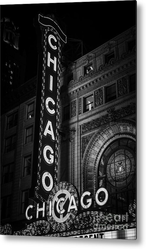 America Metal Print featuring the photograph Chicago Theatre Sign in Black and White by Paul Velgos