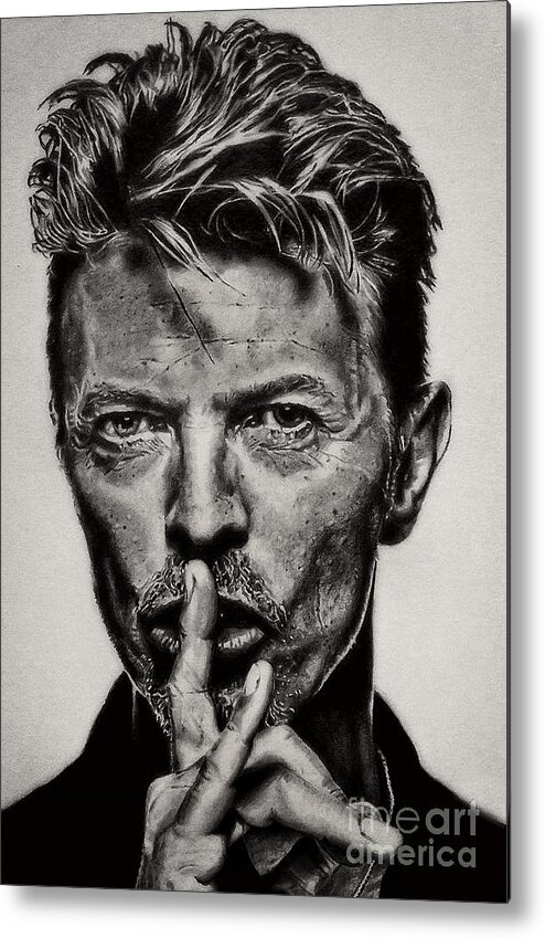 David Bowie Metal Print featuring the drawing David Bowie - Pencil Abstract by Doc Braham