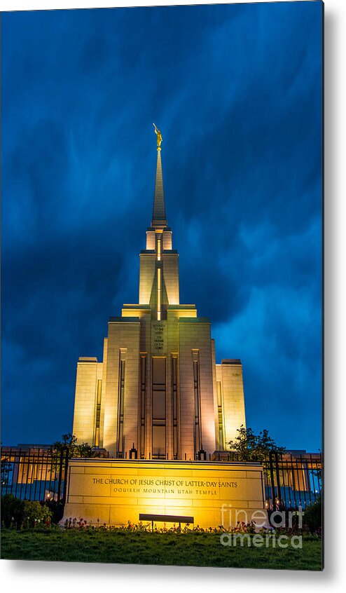 Oquirrh Mountain Metal Print featuring the photograph Oquirrh Mountain LDS Temple Evening Thunderstorm #2 by Gary Whitton