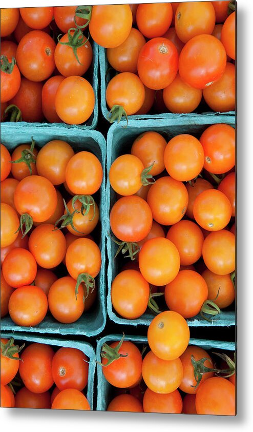 Fruit Carton Metal Print featuring the photograph Overhead View Of Tomatoes At A Farmers #2 by Lauren Krohn