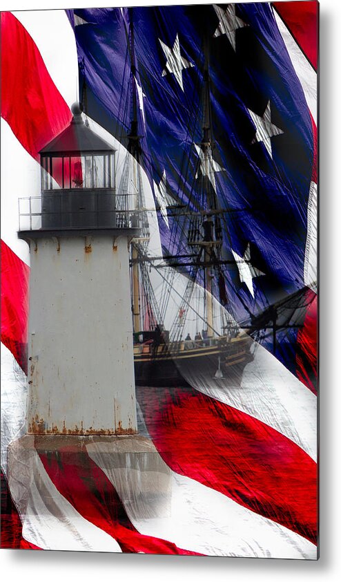  Lighthouses Of New England Metal Print featuring the photograph Salem's Friendship sails past Fort Pickering Lighthouse by Jeff Folger