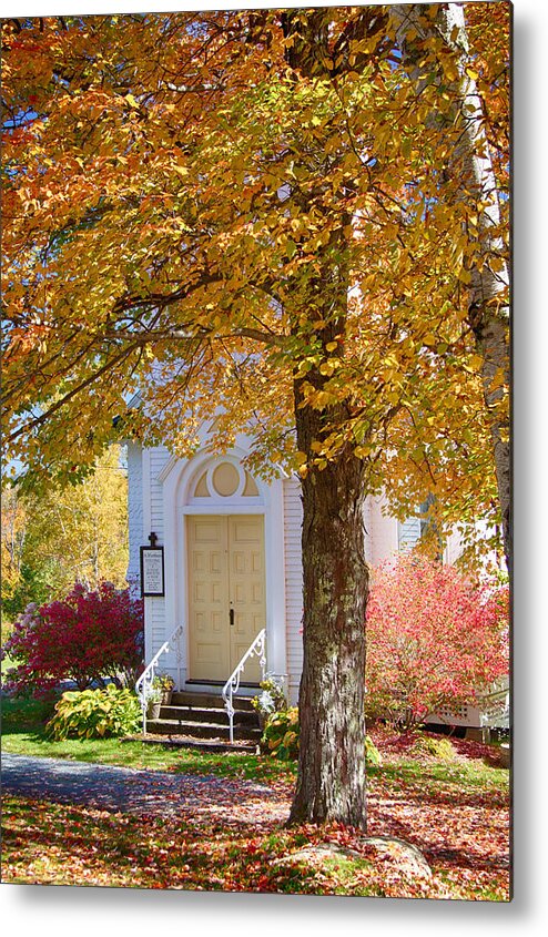 Autumn Foliage New England Metal Print featuring the photograph St Matthew's in Autumn splendor #3 by Jeff Folger