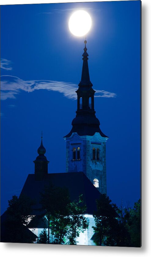 Supermoon Metal Print featuring the photograph Supermoon over bled Island Church #2 by Ian Middleton