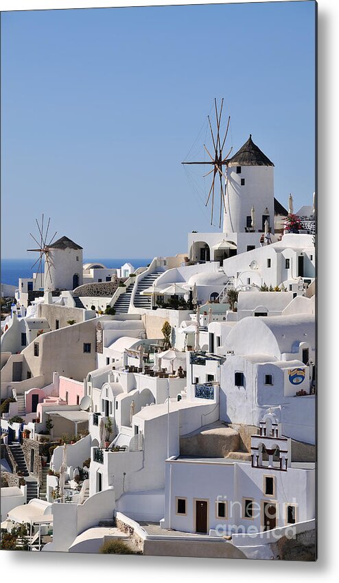 Santorini Metal Print featuring the photograph Windmills and white houses in Oia #2 by George Atsametakis