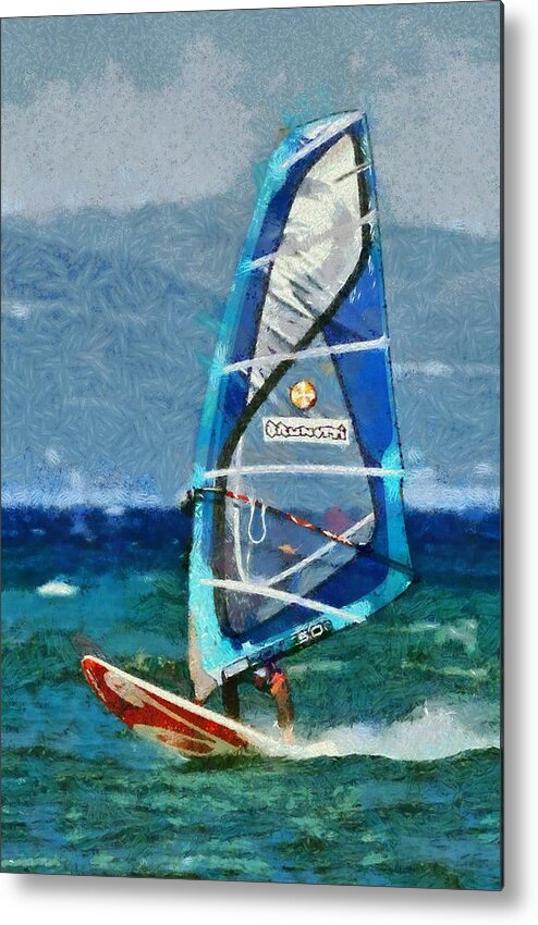 Windsurfing Metal Print featuring the painting Windsurfing #32 by George Atsametakis