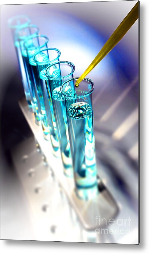 Test Metal Print featuring the photograph Laboratory Experiment in Science Research Lab by Science Research Lab By Olivier Le Queinec