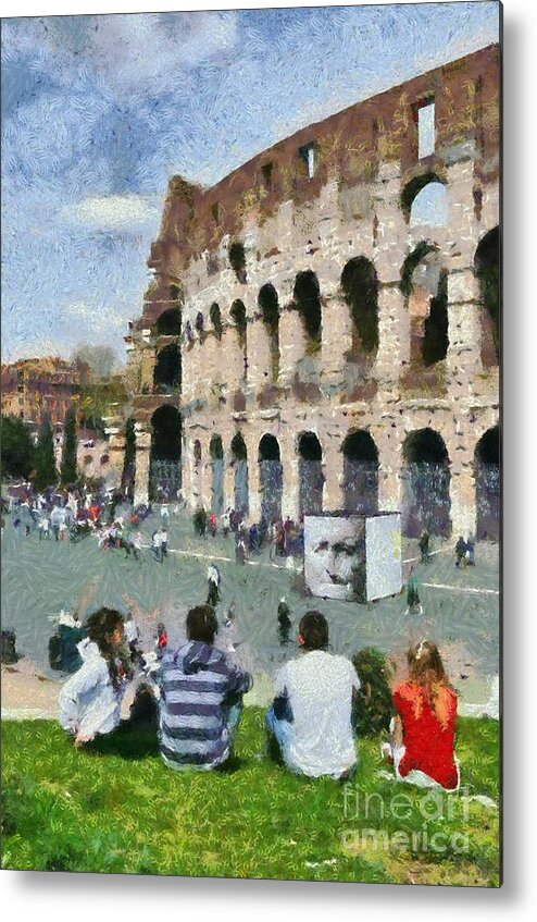 Colosseum Metal Print featuring the painting Outside Colosseum in Rome #10 by George Atsametakis
