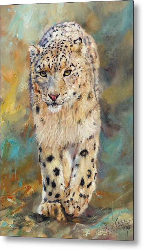 Snow Leopard Metal Print featuring the painting Snow Leopard #5 by David Stribbling