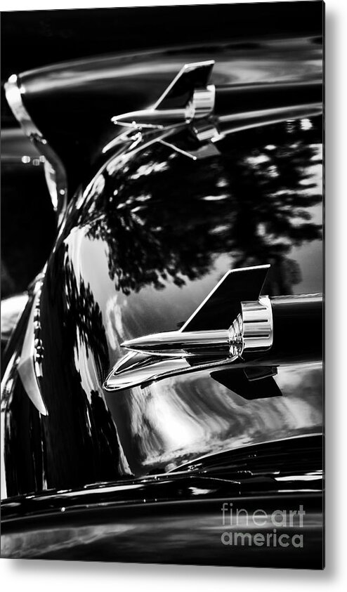 Chevrolet Metal Print featuring the photograph 57 Chevrolet Hood Rockets Monochrome by Tim Gainey