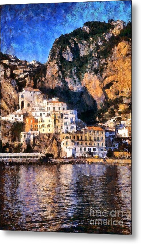 Amalfi Metal Print featuring the painting Amalfi town in Italy #6 by George Atsametakis