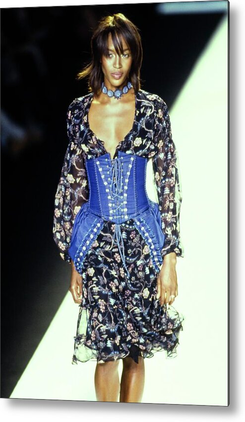 Indoors Metal Print featuring the photograph Naomi Campbell On A Runway For Anna Sui #7 by Guy Marineau