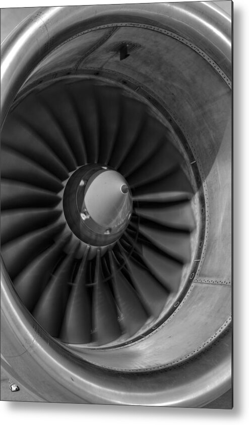 Jet Metal Print featuring the photograph 757 Engine Black and White by Ricky Barnard
