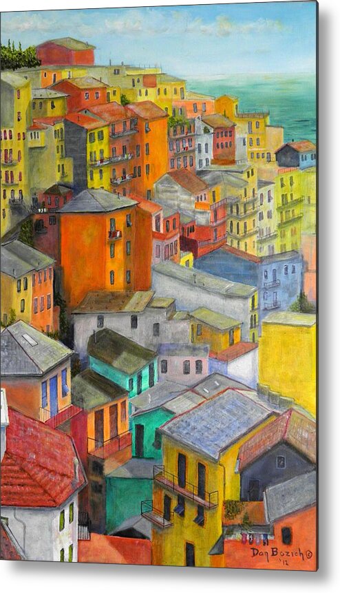 Seaside Metal Print featuring the painting A Cinque Terre Village by Dan Bozich