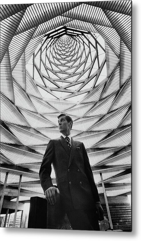 Fashion Metal Print featuring the photograph A Male Model Wearing A Double-breasted Db by Leonard Nones