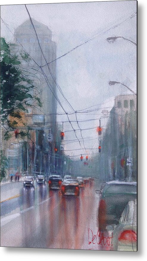 Cityscape Metal Print featuring the painting A Rainy Day in Dayton by Gregory DeGroat