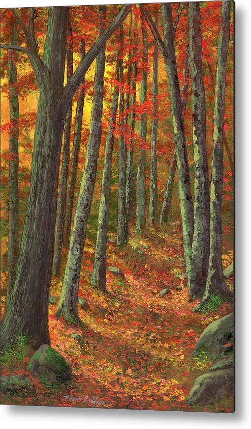 Road In The Woods Metal Print featuring the painting A Road Less Traveled by Frank Wilson