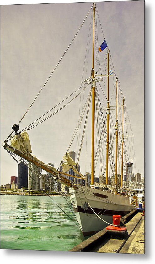 Sail Metal Print featuring the photograph A yacht moored at Navy Pier by Ray Devlin