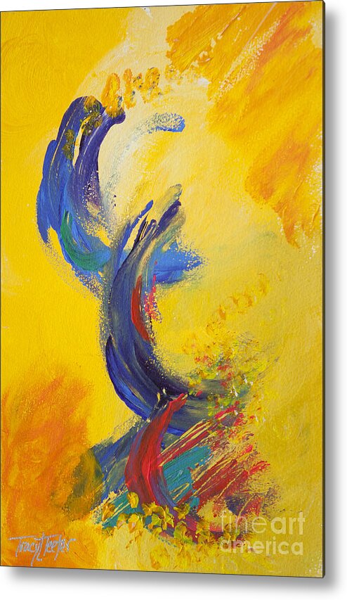 Abstract Metal Print featuring the painting Abstract Yellow Blue by Tracy L Teeter 