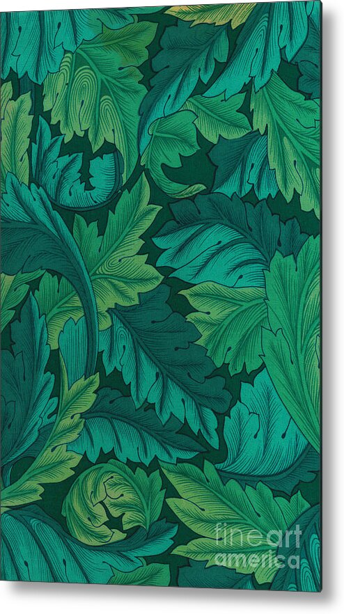 Vintage Metal Print featuring the digital art Acanthus Leaves in Jade Green by Melissa A Benson