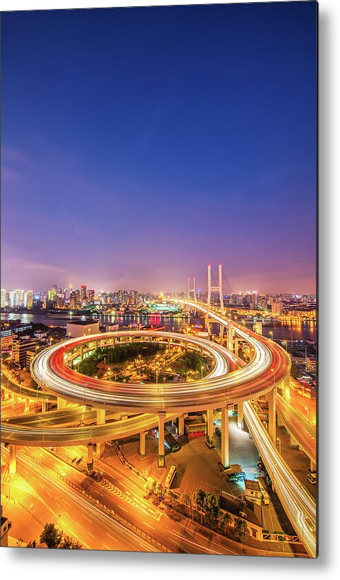 Chinese Culture Metal Print featuring the photograph Aerial View Of Nanpu Bridge by Fei Yang