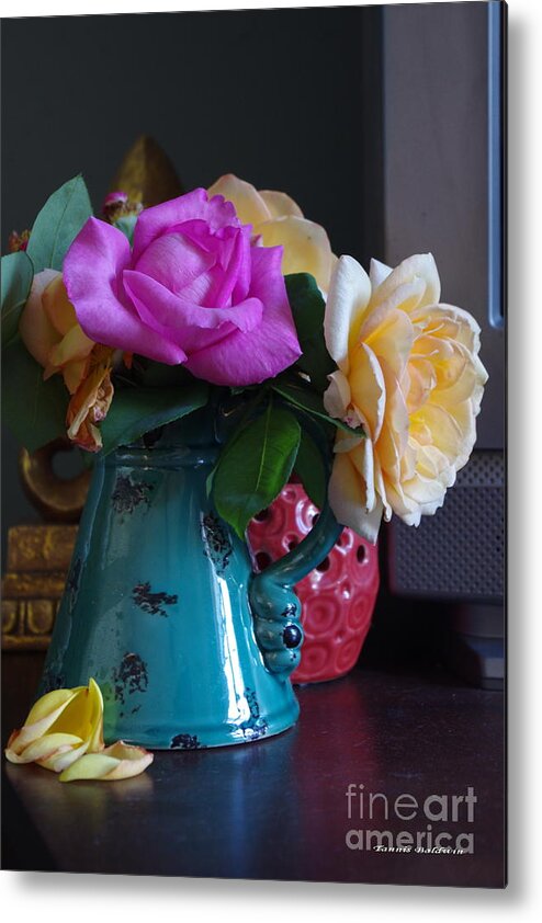 Still Life Metal Print featuring the photograph Aging roses by Tannis Baldwin