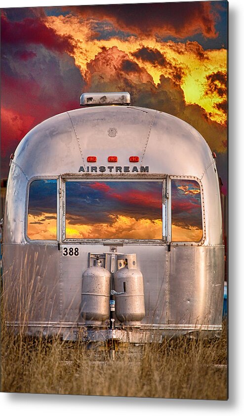 Classic Metal Print featuring the photograph Airstream Travel Trailer Camping Sunset Window View by James BO Insogna