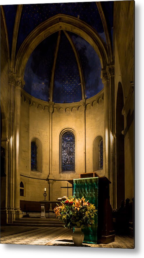 Collegiale De Neuchatel Metal Print featuring the photograph Altar and pulpit of the Collegiale de Neuchatel by Charles Lupica