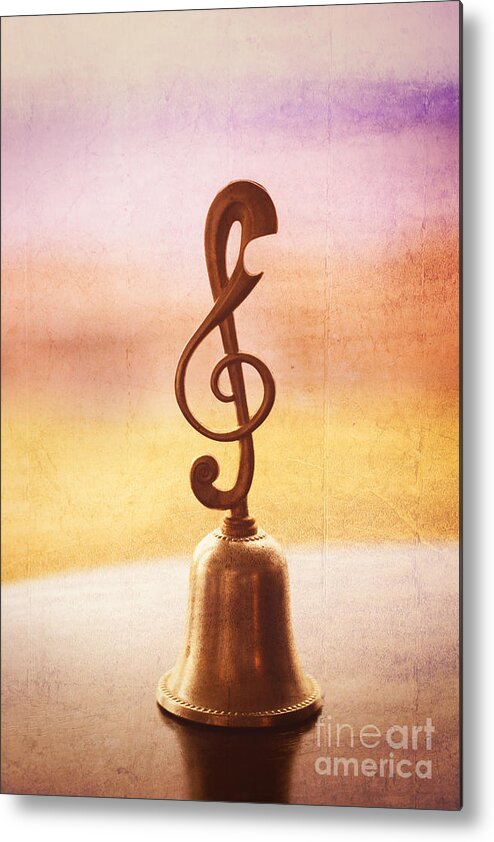 Handbell Metal Print featuring the photograph Antique Copper Handbell with G-Clef Handle by Beverly Claire Kaiya