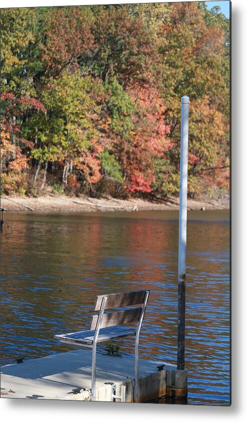 Bench Metal Print featuring the photograph Autumn at the Lakeview camp by Vadim Levin