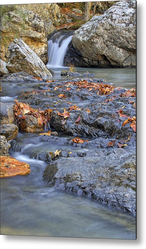 Arkansas Metal Print featuring the photograph Autumn Leaves at Little Missouri Falls - Arkansas - Waterfall by Jason Politte