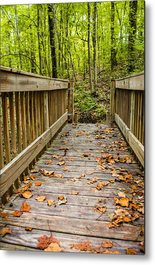 Autumn On The Bridge Metal Print featuring the photograph Autumn on the Bridge by Parker Cunningham