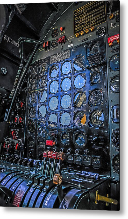 Wwii; Boeing; B29; Superfortress; Bomber; Plane; Flight; Engineer; Panel; B-29; Ww2; War; Airplane; Propeller; Plane; Military; Aircraft; Vintage; Aviation; Warbird; Multiengine; American; Nostalgia Metal Print featuring the photograph B29 FE Panel by Chris Smith
