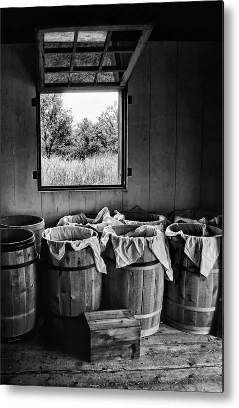 Barrel Metal Print featuring the photograph Barrels of Beans - bw by Nikolyn McDonald