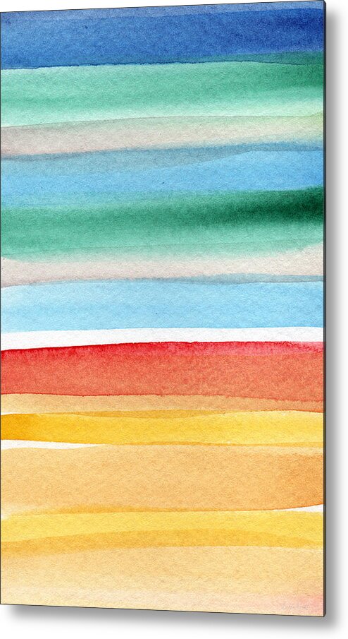 Beach Landscape Painting Metal Print featuring the painting Beach Blanket- colorful abstract painting by Linda Woods