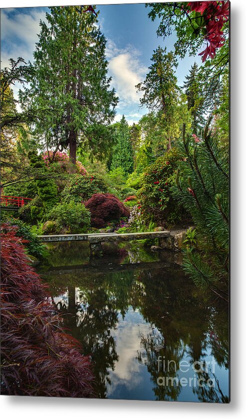 Kubota Garden Metal Print featuring the photograph Beautiful Bridge Across the Calm Pool by Mike Reid