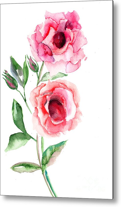 Abstract Metal Print featuring the painting Beautiful Roses flowers by Regina Jershova