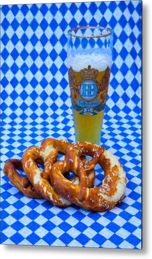 Bavaria Metal Print featuring the photograph Beer and Pretzels by Shirley Radabaugh