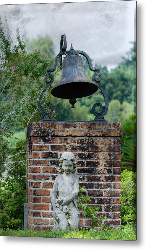 Bell Metal Print featuring the photograph Bell Brick And Statue by Jim Shackett